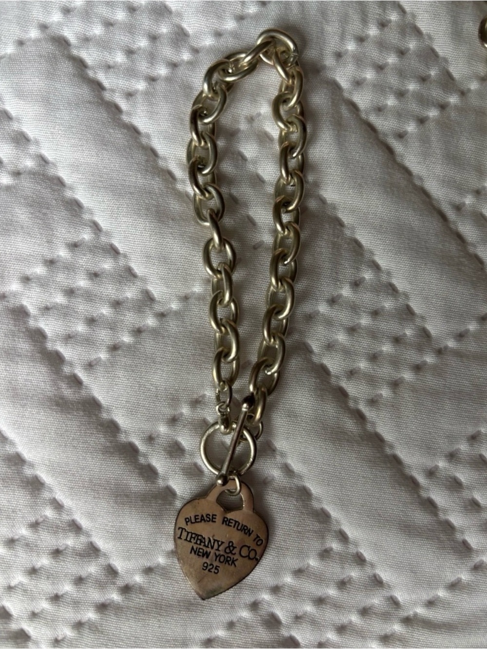 Tiffany & Co. Silver Heart Tag Charm Chain Bracelet